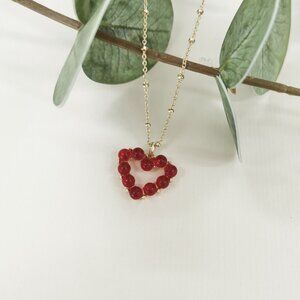 Kendra Scott Ashton Heart Gold Red Glass Short Necklace. New with pouch